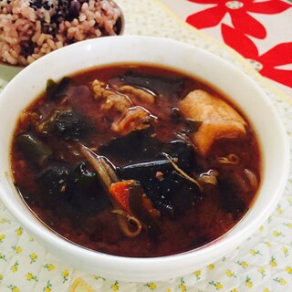 余った鍋で蕎麦がきの味噌汁